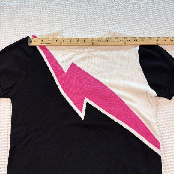 Oxknitstore Black/White Short Sleeve Colorblock Sweater Pink Lightning Bolt - M - Picture 8 of 8